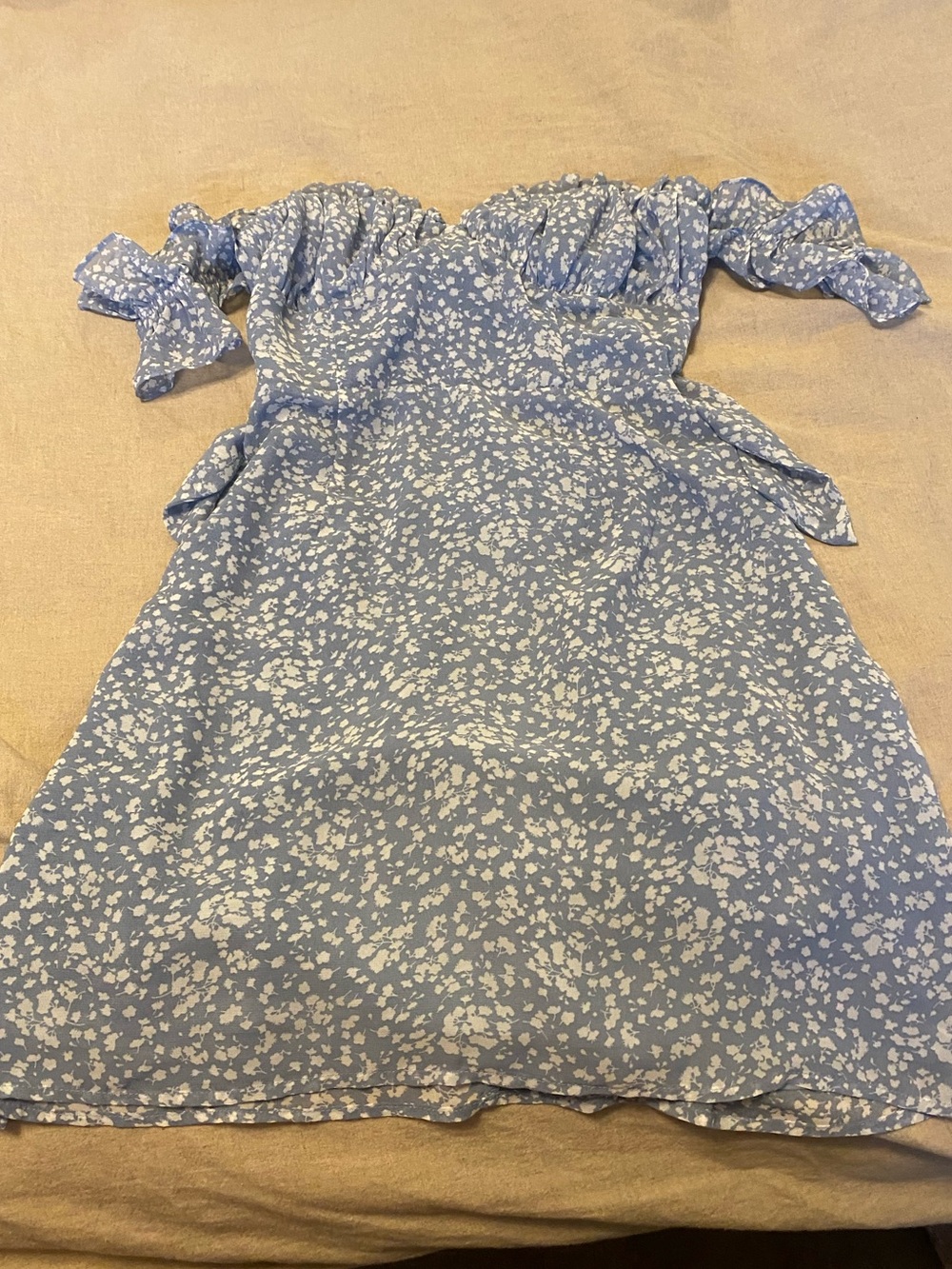 SABO Blue Floral Off-Shoulder Mini Dress